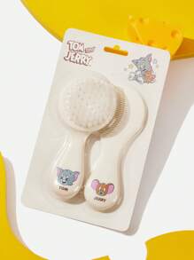 TOM & JERRY X SHEIN 2pcs Soft Hair Brush And Comb Set,Gently Removes Hair Tangles, Preventing Cradle Cap While Keeping Baby's Soft Spot Protected