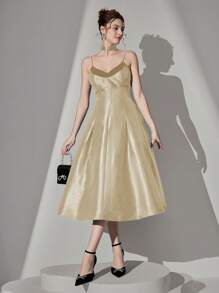 Poshira Spaghetti Strap A-Line Two Pieces Fake Collar Mini Dress, Party Dress, Prom Dress - Champagne - View 8
