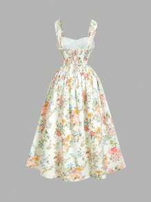 SHEIN MOD Plus Size Vintage Palace Style Floral Print Elegant Mid-Length Tea Party Dress, Women Dresses Elegant Gown.Women Plus Sun Dress - Multicolor - View 2