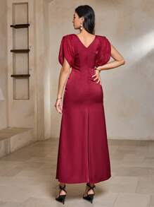 DAZY Damen elegantes Chiffon-Ärmel Patchwork langes weites einfarbiges Partykleid, Geburtstagskleider für Damen, lässiges Kleid für Damen, Damenkleidung, Sommerkleid für die Arbeit, Hochzeitskleider für Damen, rote Damenkleider, Weihnachtskleider für Damen - Rot - Übersicht 3