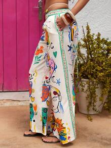 Athîral Women's Casual Vacation Summer Full Print Pants ,Ibiza Outfits,Bohemian Clothes - Multicolor - View 4