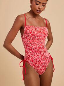 Travachic بدلة سباحة نسائية حريرية ذات أربطة رفيعة وطية كاملة الطباعة على السطح الكامل