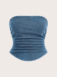 Solflare Top tubo casual sin tirantes con estampado para mujer talla grande, primavera/verano - Azul - Ver 6