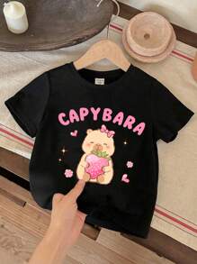 SHEIN Genkimix Kids 每包3件，女童休闲印花圆领短袖T恤，夏季可爱款 - 彩色 - 查看 3