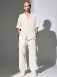SUMWON Premium linnenlook skater fit broek met trekkoord in de taille, relaxte resortkleding, casual, zomer, lente, lichtgewicht, ademend, vakantie, strandbroeken