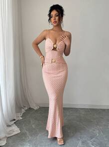 Rafferiza Vestido mini con camiseta de mujer con decoración de textura de caparazón - Rosa - Ver 5