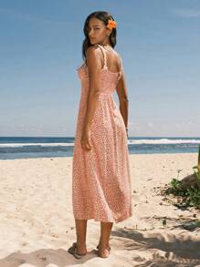 Easelle Romantic Ditsy Floral A-Line Cami Dress With Waist Cincher, For Holiday And Outdoor - Multicolor - View 1