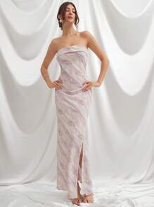 L'Amorae Vestido sin mangas de verano con estampado completo y dobladillo dividido para mujer