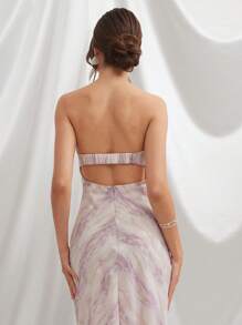 L'Amorae Vestido sin mangas de verano con estampado completo y dobladillo dividido para mujer