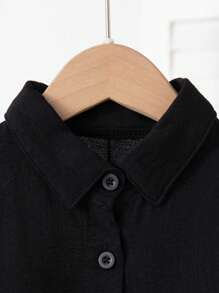 SHEIN 女孩夏季新款简约领衬衫、宽松短袖连衣裙和高腰牛仔裙 2 件套、时尚度假服装