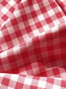 SHEIN Unity Women's Plaid Ruffle Strapless Backless Tie-Up Crop Top - Red - View 5