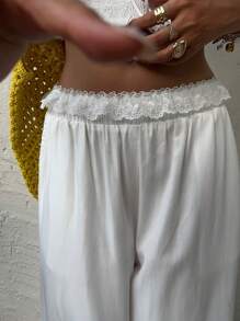 Sunnyshic 蕾丝腰带闪光喇叭裤 - 白色 - 查看 5