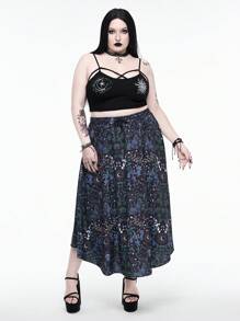 ROMWE Goth 哥特式植物刺绣大码女式针织宽松夏季波西米亚风度假上衣 - 黑色 - 查看 6