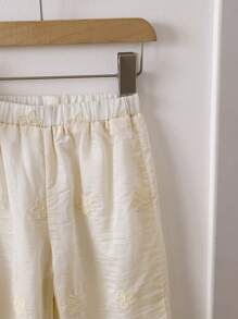 SHEIN 2pcs/Set Young Girl Vacation Casual Solid Embroidery Blouse And Pants Set - White - View 3