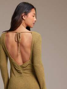WESTFADE Summer Boat Neck Relaxed Fit Lettuce Edge Cute Bow Tie Backless Long Sleeve Western Cowgirl Open Knit Sweater Mini Dress Boho Festival Nashville Rodeo Outfit - Brown - View 6