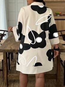 Đầm sơ mi tay dài in hoa cỡ lớn cho nữ có túi phía trước - Nhiều màu - Xem 2