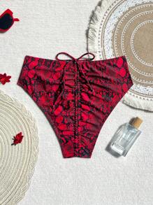 Swim Vcay Springbreak 最新款海滩度假夏季豹纹蛇皮印花抽绳设计女士泳裤 - 彩色 - 查看 4