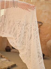 SHEIN Swim Women's White Backless Tie Strap Hollow-Out Resort Elegant Beach Knitted Coverup Dress For Summer Beach Vacation