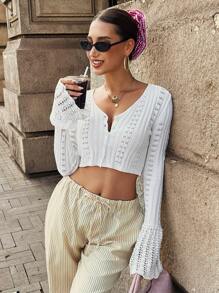 Chiquease Cardigan à manches longues avec boutons, simple et à la mode pour femmes - Blanc - Voir 1