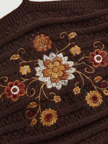ROMWE Hippie Y2K Floral Wood Beads Decor Halter Crop Top - Brown - View 2