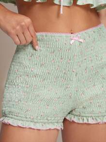 WESTFADE Shorts de verão com estampa floral, cintura alta, laço fofo, frente franzida, babados, ajustado, estilo country, estilo cowgirl, Nashville, férias na praia, primavera - Multicolorido - Ver 2