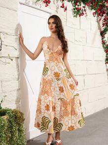 Swim Oasis Ladies' Floral Print Backless Waist Ruffle Hem Maxi Vacation Dress