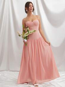 L'Amorae Rochie elegantă de vară cu imprimeu floral, plisată, cu fermoar la spate, de culoare uni - Roz - Vizualizare 2