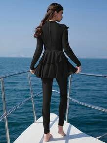 Swim Shayni Bộ đồ Burkini dài tay nhiều lớp màu trơn cho nữ và quần dài - màu đen - Xem 2