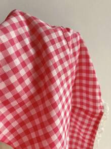 SHEIN Unity Women's Plaid Ruffle Strapless Backless Tie-Up Crop Top - Red - View 4