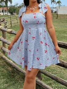 SHEIN Clasi Casual Loose Floral Print Plus Size Dress - Blue and White - View 3