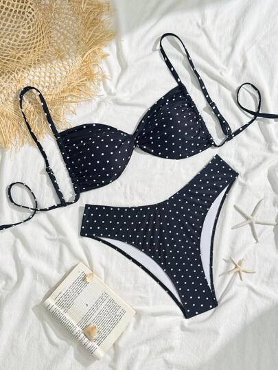 Swim Mod Plus Size Women Polka Dot Printed Sexy Bikini Two Pieces Swimsuit For Summer Beach Vacation