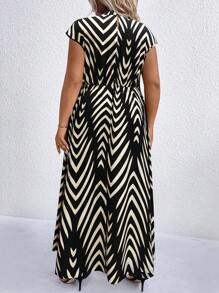 SHEIN Clasi 加大圆点印花立领长裙女装 - 黑色 - 查看 2