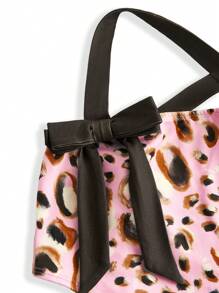 LUNA B 豹纹吊带交叉绑带 V 形下摆蝴蝶结短款性感上衣 女士夏季海滩度假 - 彩色 - 查看 3