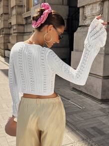 Chiquease Cardigan à manches longues avec boutons, simple et à la mode pour femmes - Blanc - Voir 2