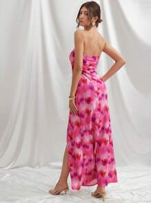 L'Amorae Elegant Strapless Ruched Wrap Detail Flowy Formal Maxi Dress, Summer Outfits For Women, Wedding Guest Dress For Women - Red - View 2