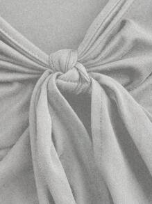 Sweetra 1 件女式纯色长袖 T 恤，简约时尚休闲日常穿着 - 淺灰色 - 查看 4