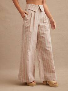 WESTFADE Pantalon large à taille haute pliable avec rayure et motif floral occidental. Tenue d'été style western, Nashville, cowgirl, rodéo - Rose bonbon - Voir 1