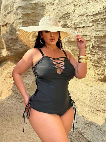 Swim SXY Top de bikini de talla grande de color liso con amarres