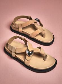 SHUZIA Sandali casual di base da donna, con suola spessa comoda, decorazione a cuore, adatti per l'uso quotidiano, vacanze estive e casual - Beige - Visualizzare 3