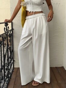 Sunnyshic 蕾丝腰带闪光喇叭裤 - 白色 - 查看 3