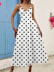 Glamance Anis Illustration Damen Polka Punkt Muster weißes langes Kleid ärmellos Spaghetti-Träger Lässig Allover Muster Pflanzen Sommer Outfits Sommerkleid Strandkleid für Damen Urlaubskleid Ausgehen Urlaubsoutfits Frau Business-Casual Frau Bürooutfits für Damen Hawaii Outfits Damen Tag Nacht Outfits Damen Reiseoutfit Flughafen Streetwear Damen Herbstkleidung Bescheiden Schulanfang Geburtstagsoutfits für Damen - Weiss - Übersicht 5