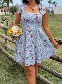 SHEIN Clasi Casual Loose Floral Print Plus Size Dress - Blue and White - View 6