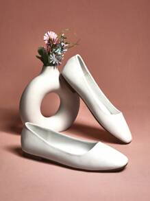 SHUZIA 女士方头芭蕾平底鞋，纯色平底乐福鞋，舒适轻便 - 白色 - 查看 4