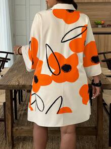 Weeklong Plus Size Floral Print Front Button Vacation Casual Dress Fall - Multicolor - View 2