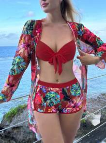 Swim Lushoire Tropical Print Bikini Swimsuit - Multicolor - View 1