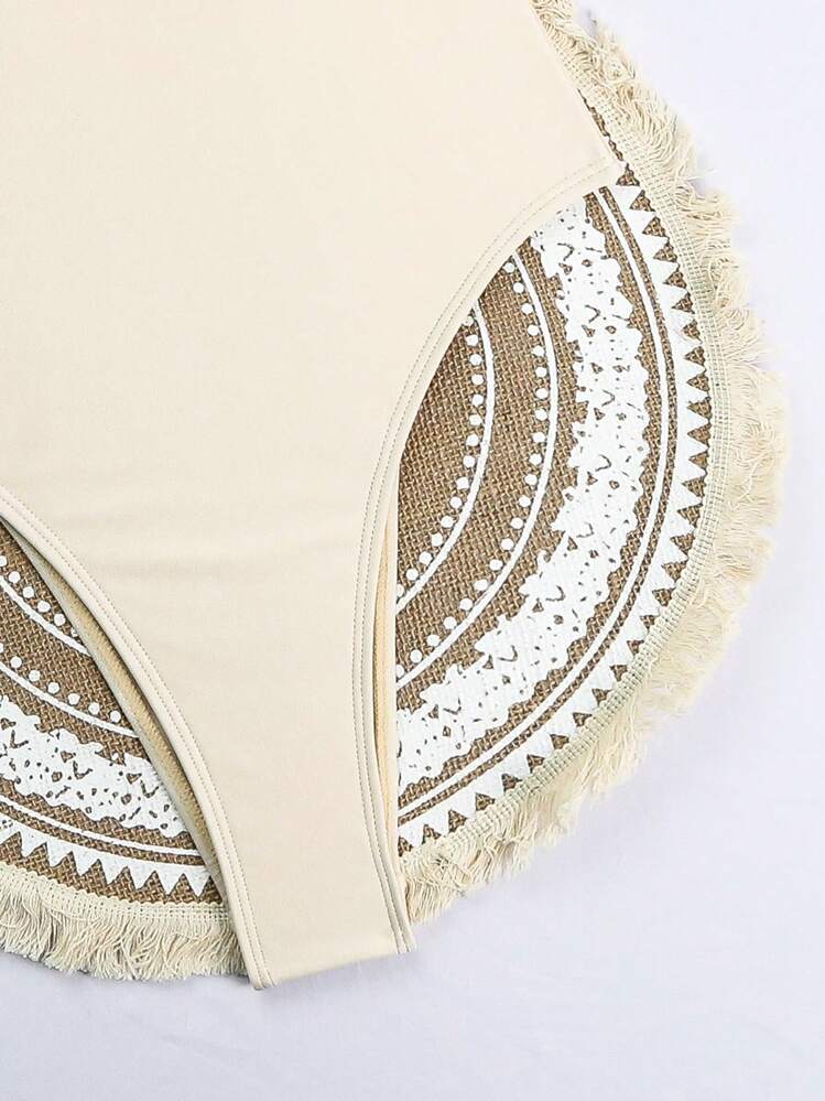 Swim Chiccia One-Piece Women's Knit Solid Color Fashionable Elegant Swimsuit With Underwire, Summer Swimwear - Beige - View 7