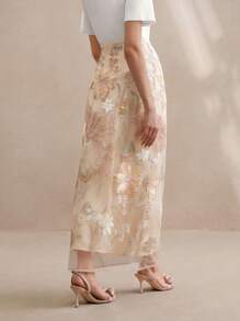 Anewsta Elegant & Fashionable Sequins Embroidered Floral Mini Skirt, Spring/Summer - Apricot - View 2