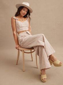 WESTFADE Pantalon large à taille haute pliable avec rayure et motif floral occidental. Tenue d'été style western, Nashville, cowgirl, rodéo - Rose bonbon - Voir 5