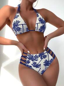 Swim Vcay Coconut Tree Print Bikini Swimsuit (Print Design Random) - Multicolor - View 3