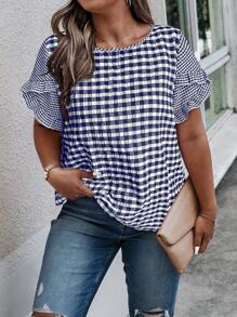 Weeklong 女士大码休闲编织格子荷叶边衬衫